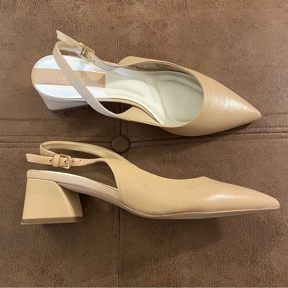 Franco Sarto Racer Slingback Chunky Heels Beige w/Pointed Toe EUC Size 8 W Wide - Picture 4 of 6